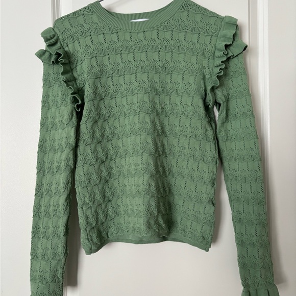 Zara Textured Green Ruffle Sweatshirt - Picture 1 of 3